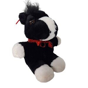 Its All Greek To Me Black Horse Plush Sparkly Red Bow Stuffed Animal 8"